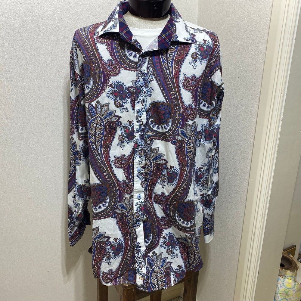 Thomas Dean Mens Multi Color Paisley Button Down Flip Cuff Shirt Size 3XLT